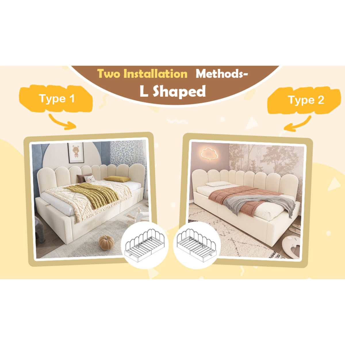 variant-group:rf-n736p333613b|Roomfitters Upholstered Twin Size Ottoman Daybed with Storage, Sofa Bed with Metal Slat Frame, Velvet Beige