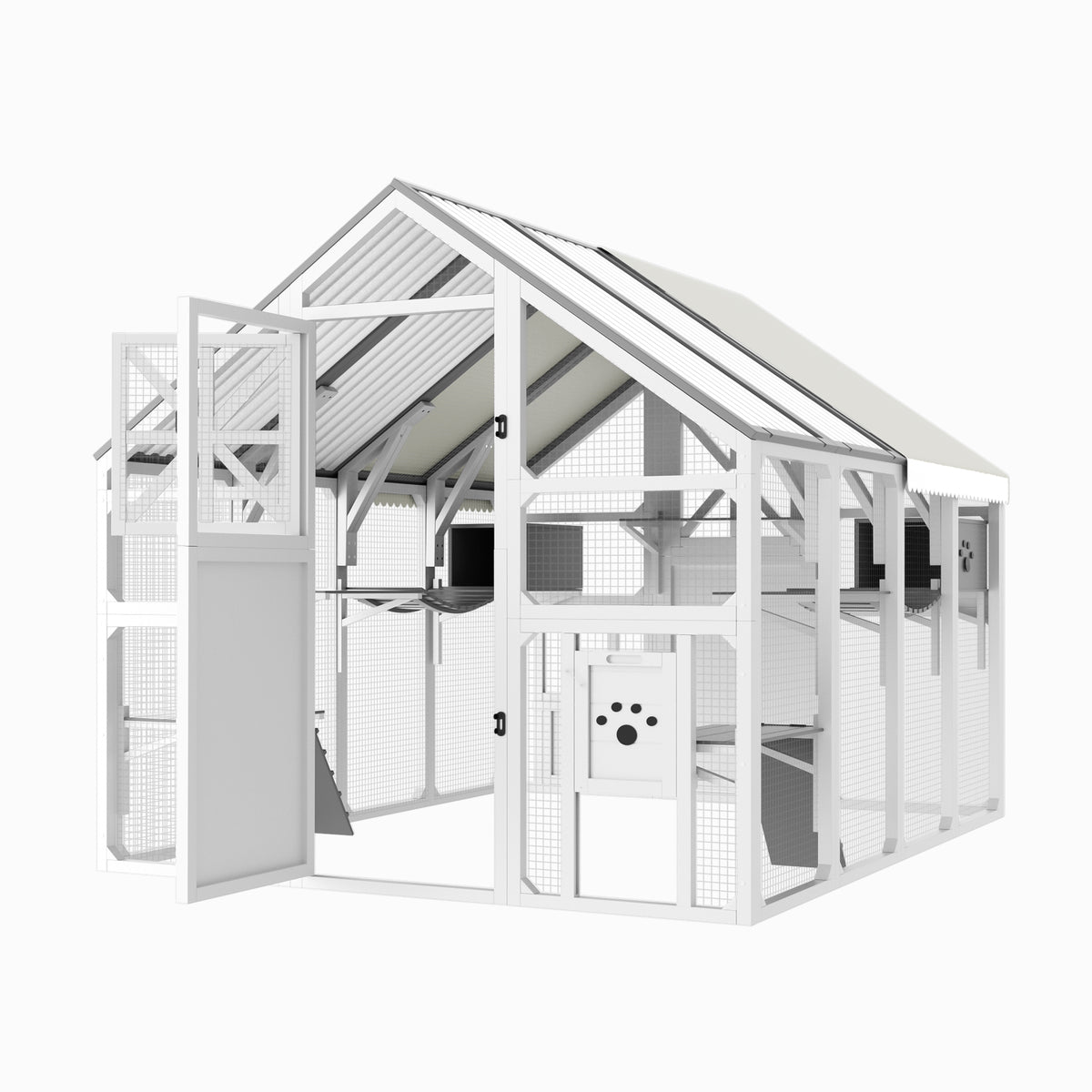 variant-group:rf-n704g201618k|Roomfitters Extra Large Outdoor Catio Cat Enclosure with Cooling PVC Roof and Insulated Boxes White & Gray