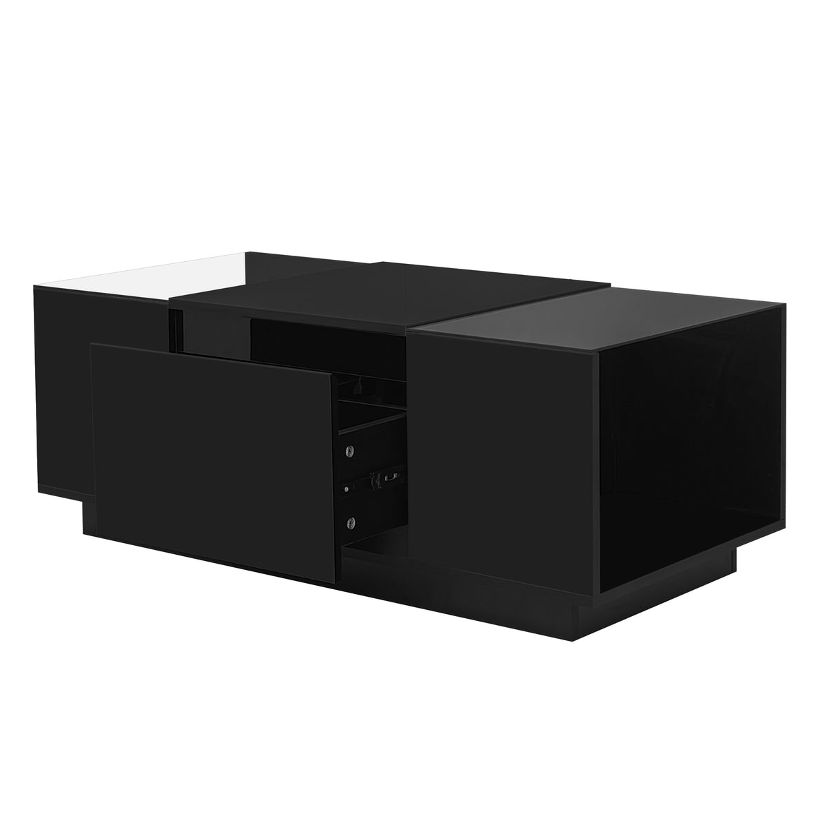 variant-group:rf-n724p290056b|Roomfitters Modern Center Coffee Table with High Gloss Finish, Glass Top and Hidden Storage Compartments, Black