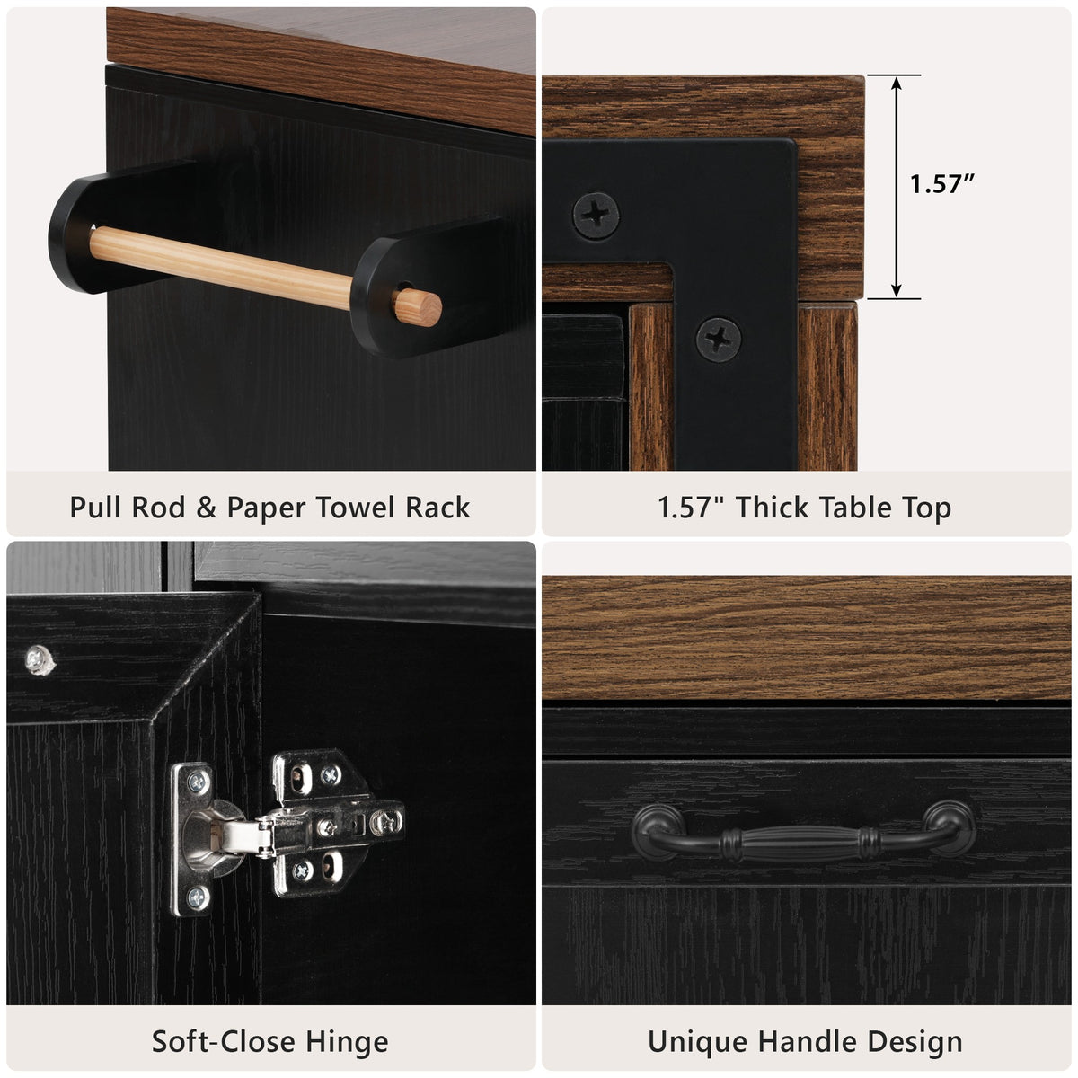 variant-group:rf-n707s000026b|Roomfitters 102.3" Kitchen Island with Tilt Out Trash Can Cabinet, Rolling Storage Cart, Slide-out Spice Rack, Black