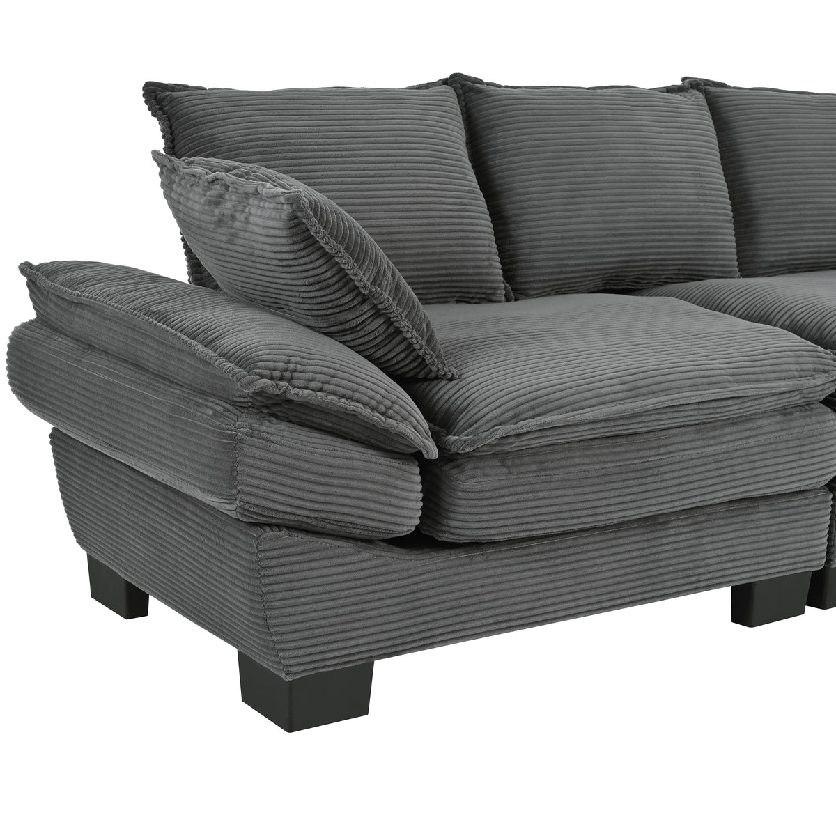 variant-group:rf-n711p192059e|Roomfitters 85.4" Modern Curved Sofa, Back Upholstered Couch with 2 Decorative Throw Pillows, Corduroy Fabric Couch for Living Room, Bedroom, Apartment, Gray