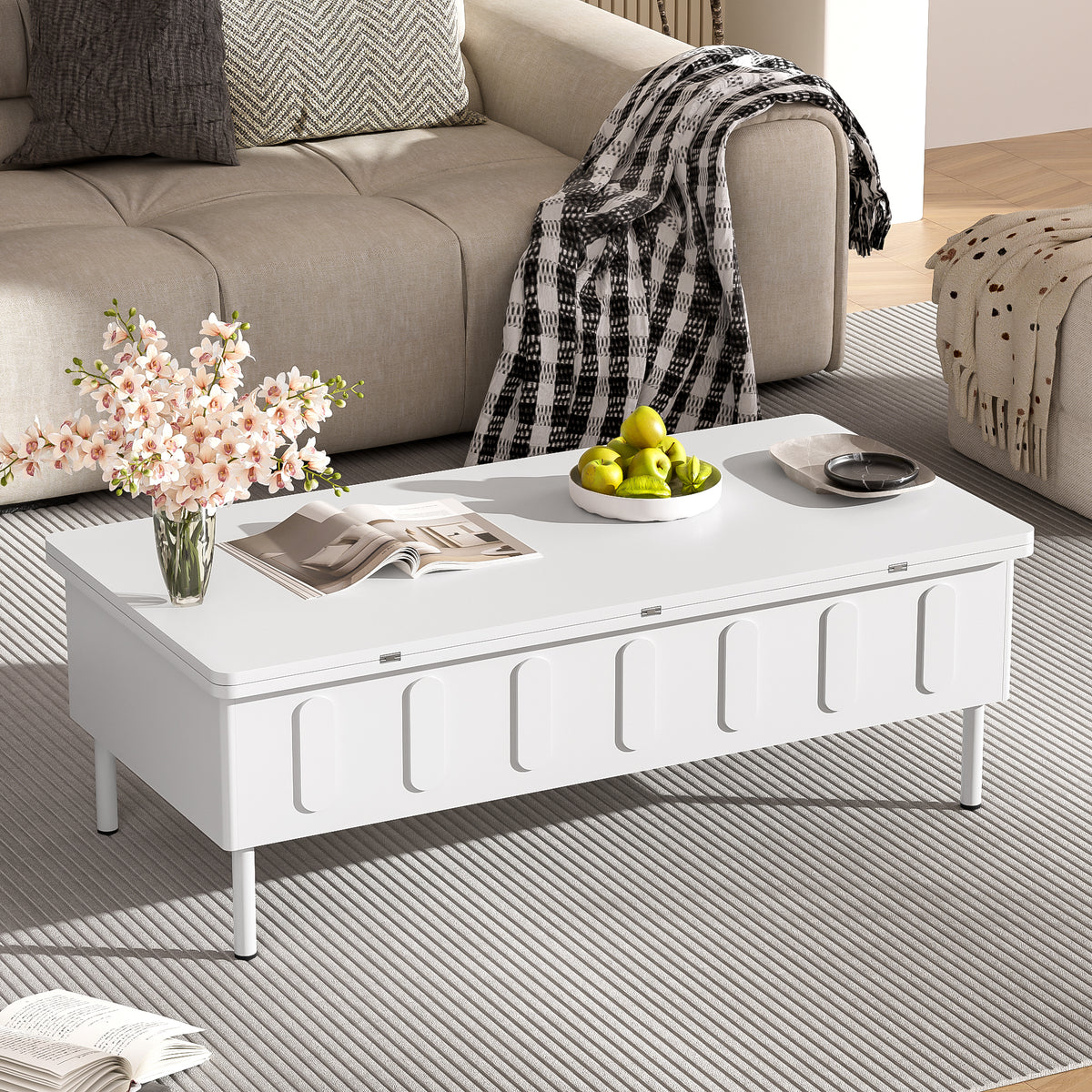 variant-group:rf-n724p292514k|Roomfitters Lift-Top Coffee Table with 2 Drawers and Foldable Top, Hidden Storage Compartment, Adjustable Center Table, White