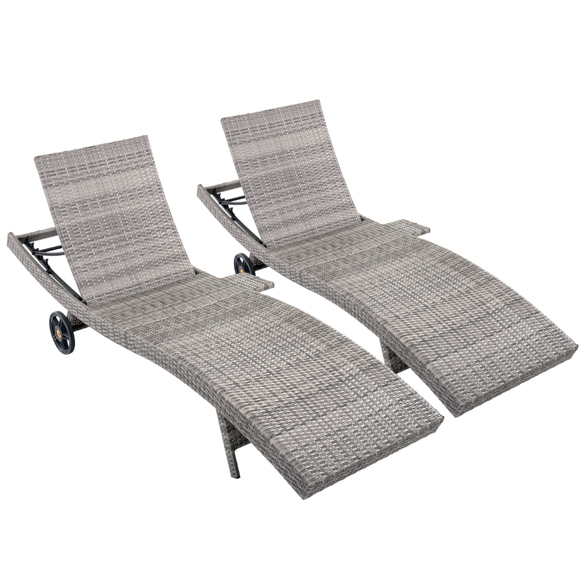 variant-group:rf-n707p395515e|Roomfitters 80"W Patio Chaise Lounge Chairs Set of 2 with Wheels, Folding Table, Adjustable Rattan Loungers, Grey