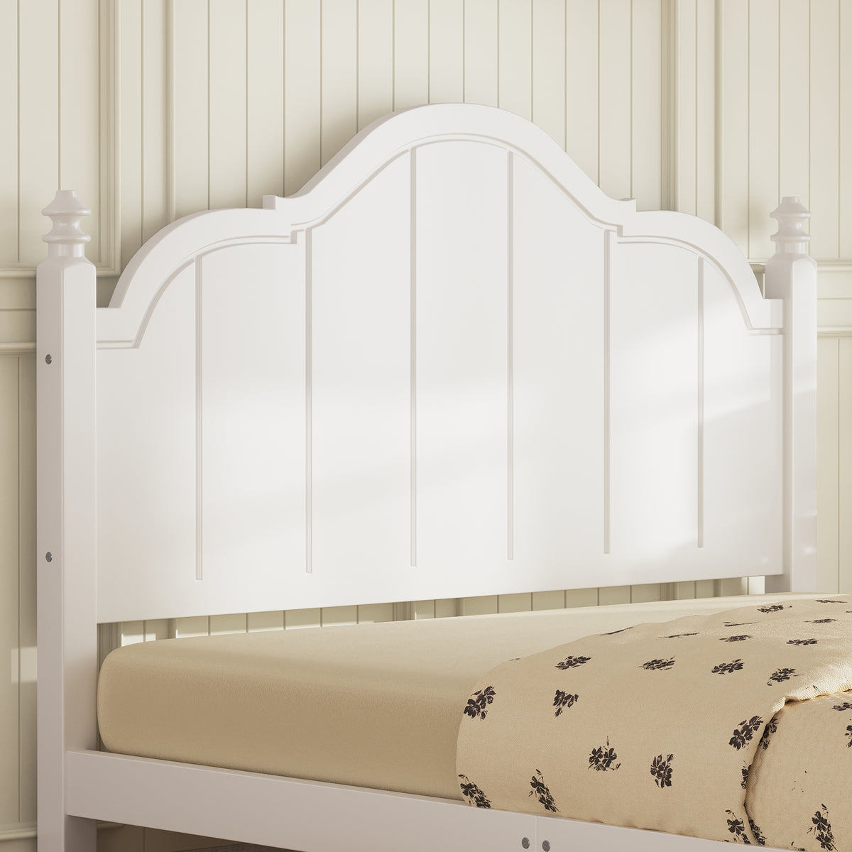 variant-group:rf-n733p360940k|Roomfitters Queen Wood Platform Bed Frame with Curved Headboard, Vintage Style Slat Support, No Box Spring Required, White