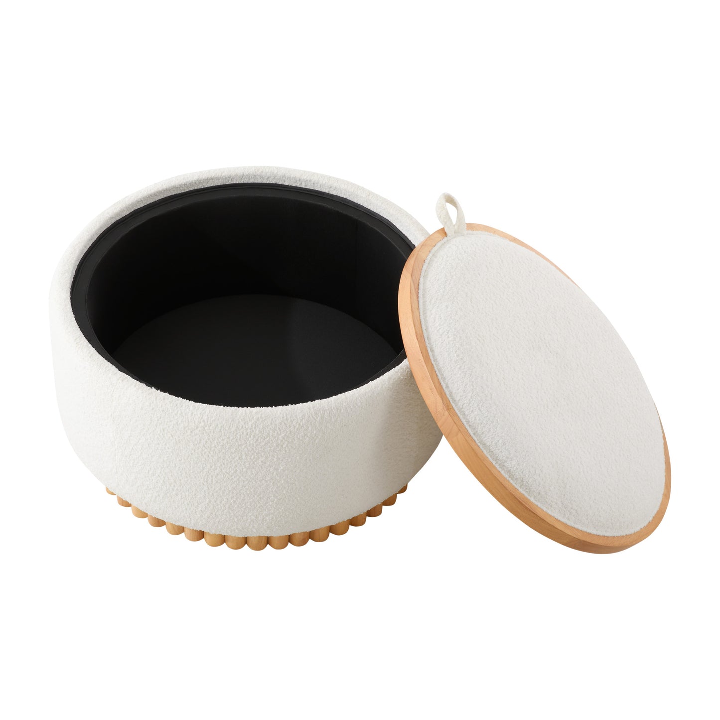 variant-group:rf-n723p405304a|Roomfitters 29 Inch Round Storage Ottoman with Reversible Wooden Tray Top, Upholstered Coffee Table for Living Room, Beige