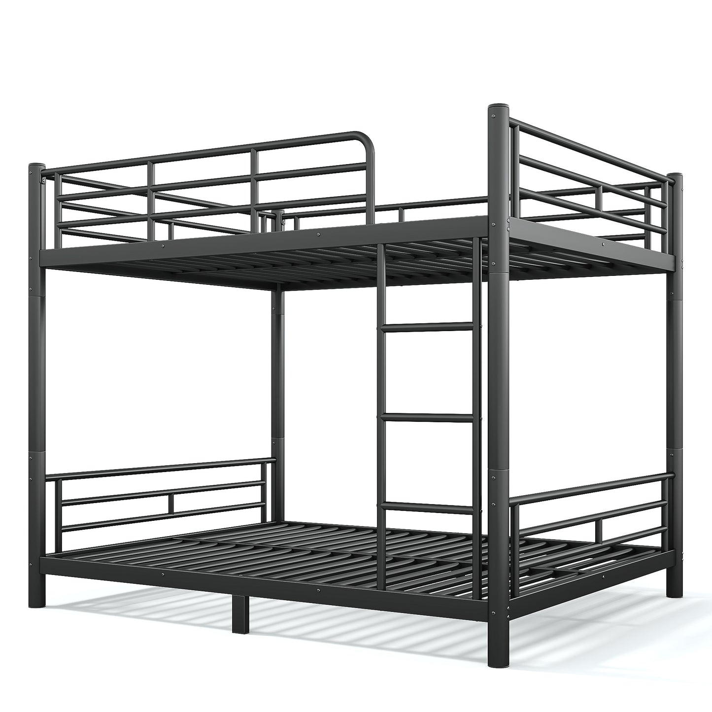 variant-group:rf-w1580s00607|Roomfitters Queen over Queen Metal Bunk Bed Frame for Teens Adults, Convertible 2 Separate Beds Round Tube, Black