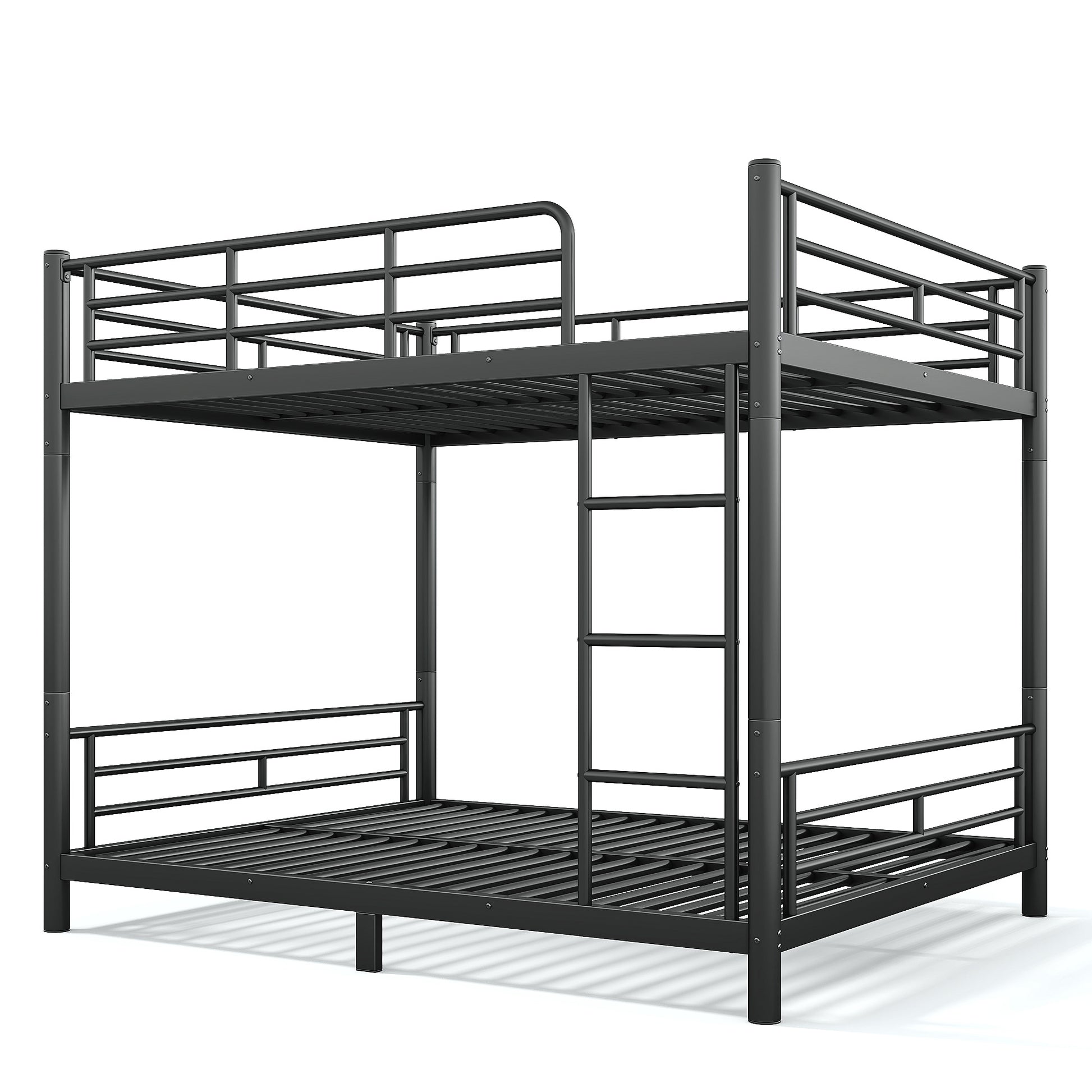 variant-group:rf-w1580s00607|Roomfitters Queen over Queen Metal Bunk Bed Frame for Teens Adults, Convertible 2 Separate Beds Round Tube, Black