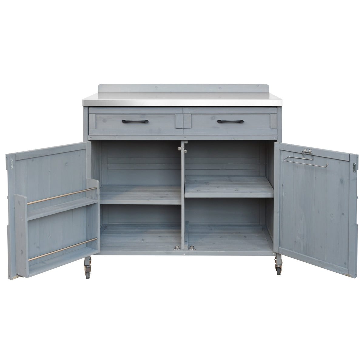 variant-group:rf-n707p370273g|Roomfitters 39.4" Grill Cart, Outdoor Kitchen Island with Stainless Steel Top, BBQ Prep Station with Storage Cabinet, Grey+Blue
