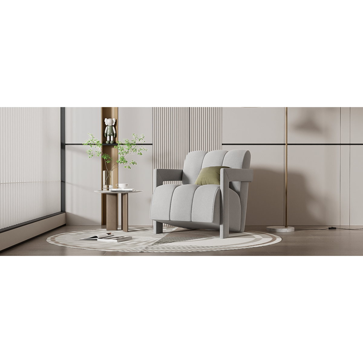 variant-group:rf-n724p256551e|Roomfitters Modern Minimalist Leisure Armchair with L-Shaped Armrests and Polyester Upholstery, Gray