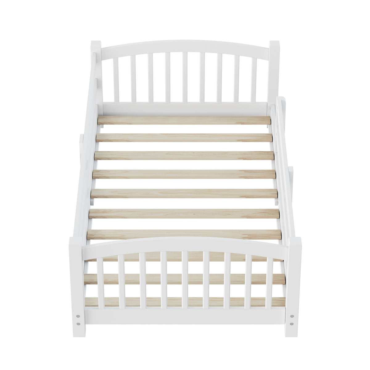 variant-group:rf-n733p400298k|Roomfitters Twin Montessori Floor Bed with Guardrails, Solid Wood Low Platform Bed with Slats, Easy Assembly, White