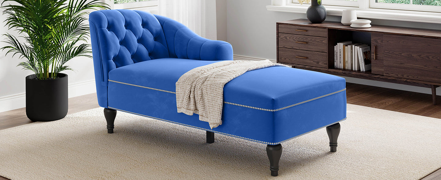 Roomfitters 58 Inch Fainting Couch, Velvet Upholstered Chaise Lounge Sofa with Button-Detailed Back & Nailhead Trim, Blue