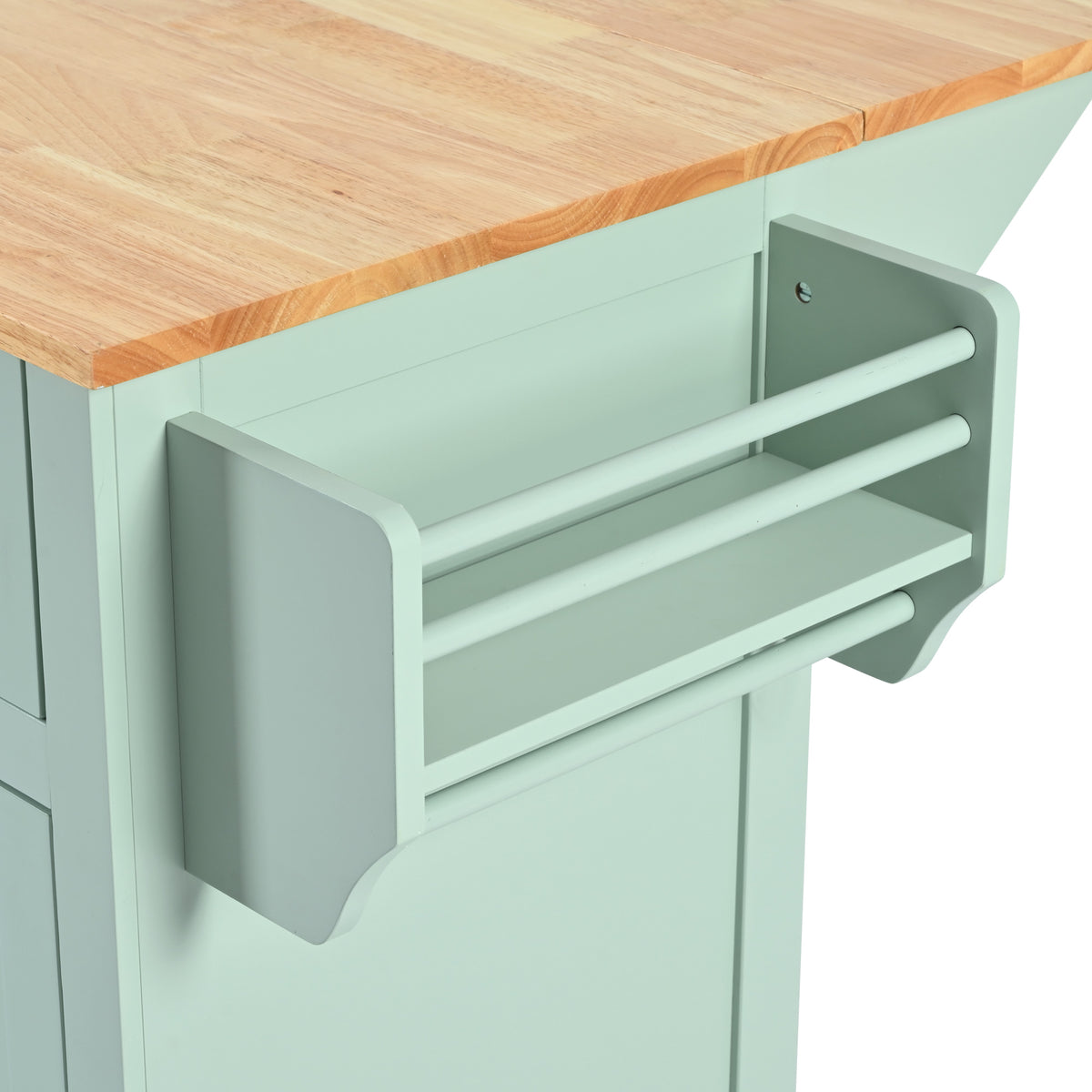 variant-group:rf-n707wf298028aae|Roomfitters Kitchen Cart with Rubber Wood Drop-Leaf Countertop, Cabinet Door Storage Racks, 5-Wheel Kitchen Island with Storage Cabinet & 3 Drawers, Mint Green