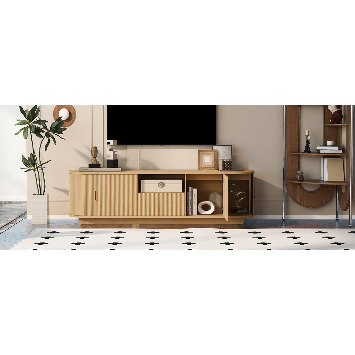 Roomfitters American Style TV Stand Console with Hidden Sliding Doors, Acacia Wood Roomfitters