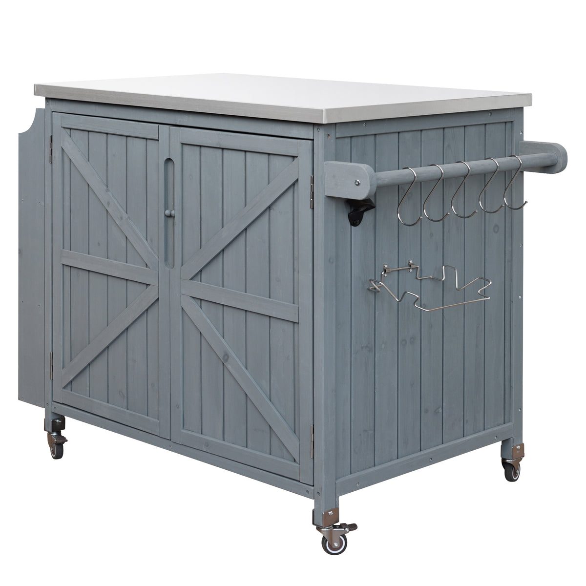 variant-group:rf-n707p370287g|Roomfitters 42.1" Grill Cart, Outdoor Kitchen Island with Stainless Steel Top, BBQ Prep Station with Spice Rack, Grey+Blue