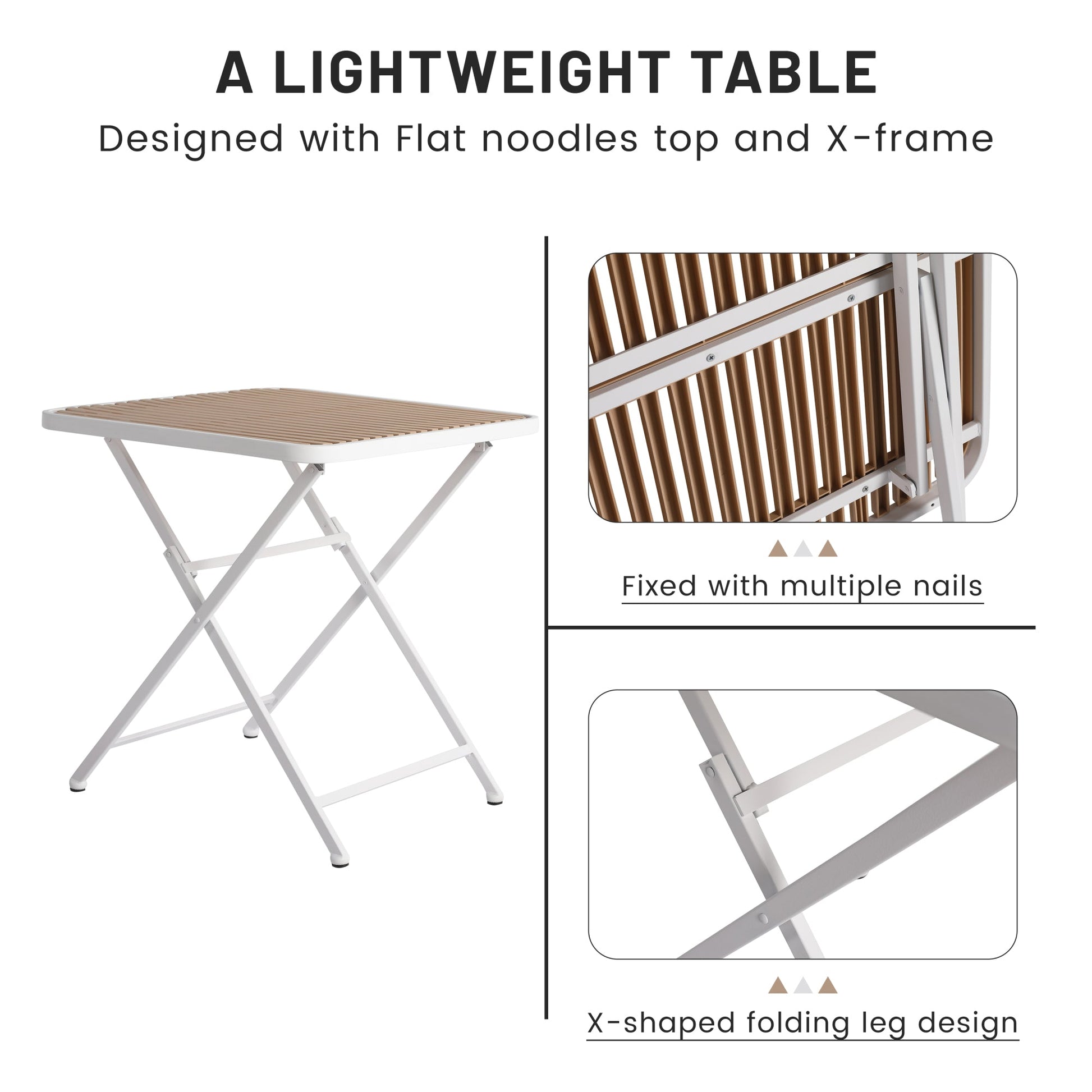 Summer - Modern folding square table- indoor and outdoor multi-functional table- polypropylene tabletop with metal legs, suitable for dining rooms, living rooms, gardens, terraces, etc. (White, khaki) Roomfitters