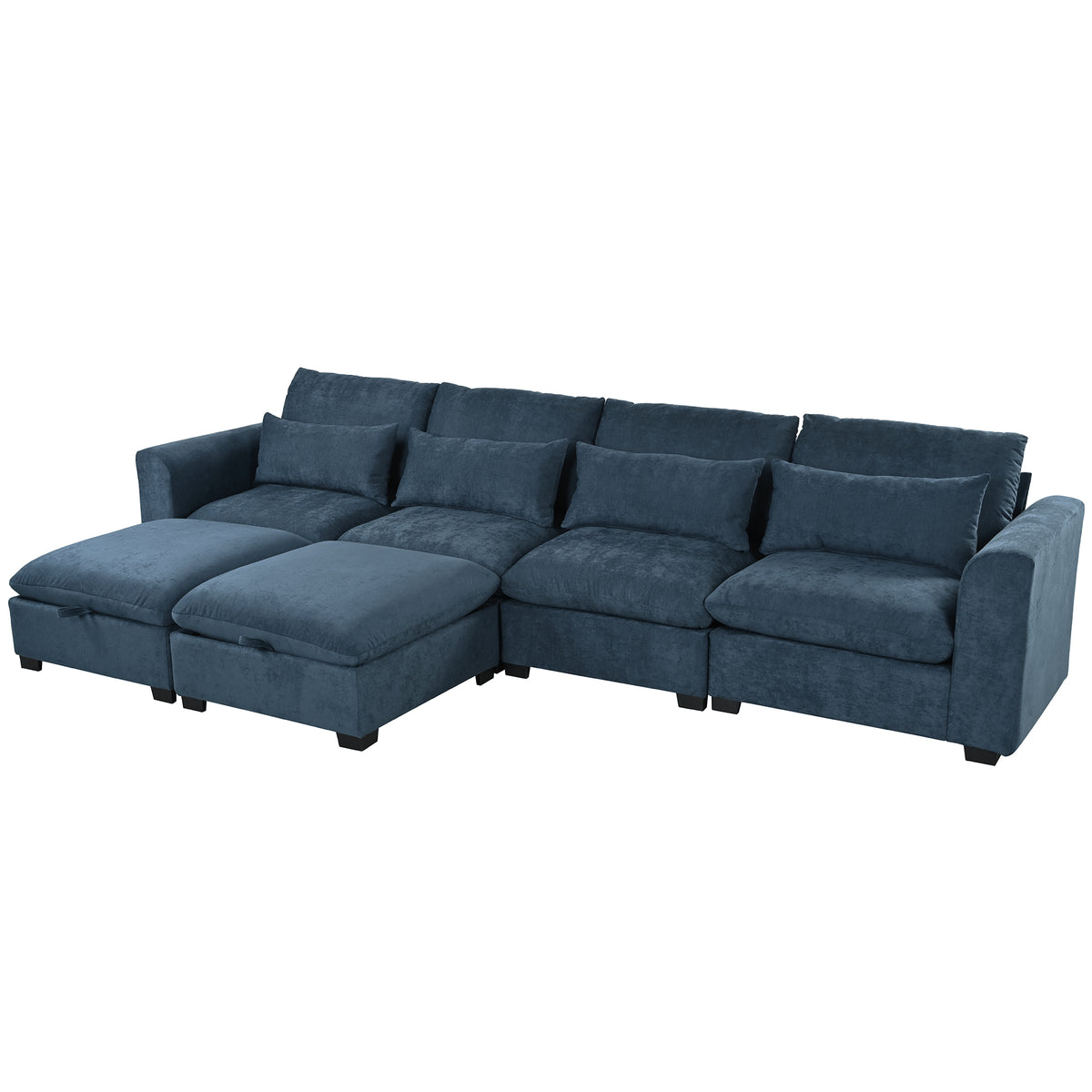 variant-group:rf-n711wy000491aac|Roomfitters 131.3-Inch Modern U-Shaped Sectional Sofa, 6-Seater Linen Blend Couch, 2 Storage Ottomans, Pit Lounge, Dark Blue