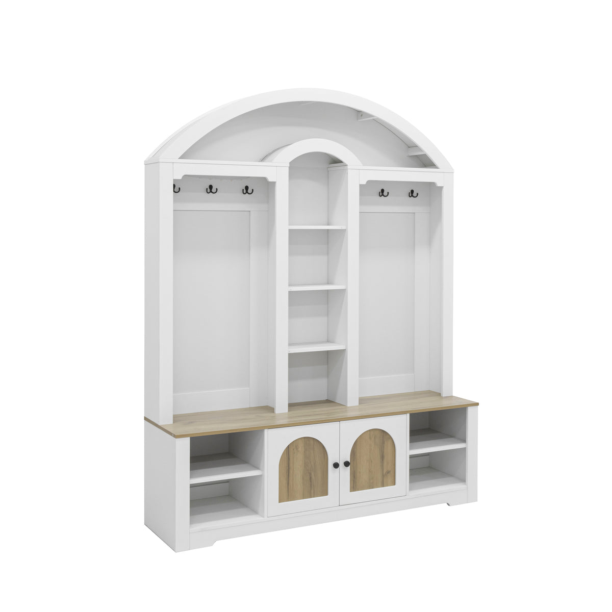 variant-group:rf-n724sj000158aak|Roomfitters Multi-Functional Curved Entrance Wardrobe, Hall Tree, White & Walnut