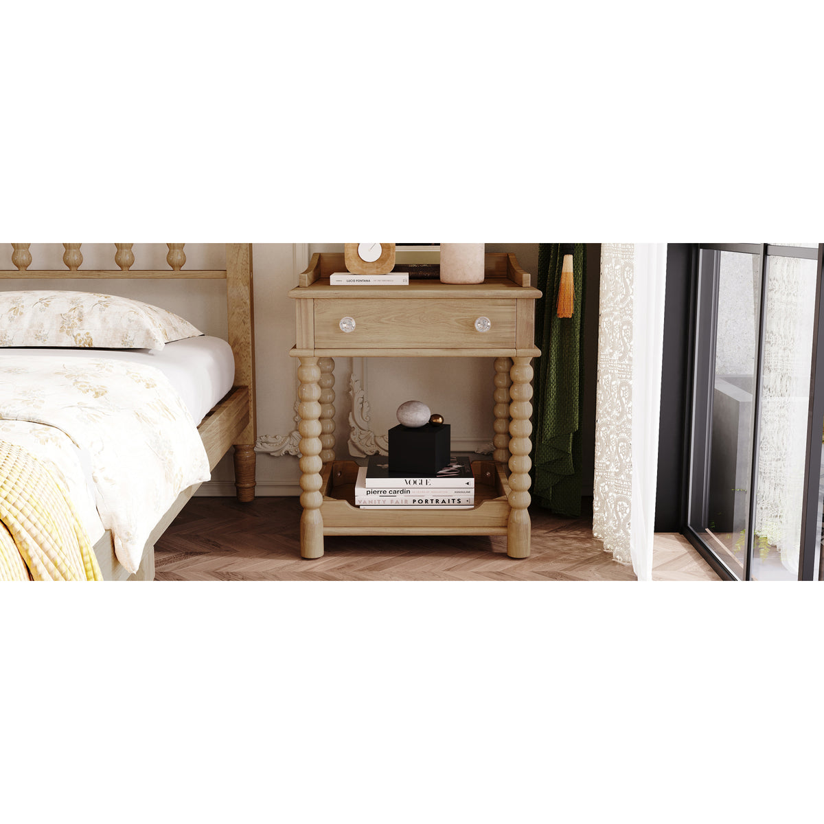 variant-group:rf-n733p206240m|Roomfitters Retro Nightstand Bedside Table with Open Shelf and Storage Compartment, Metal Handle Accent, Natural