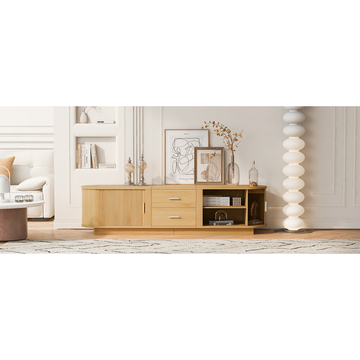 variant-group:rf-n724p420639w|Roomfitters Modern Entertainment Center Console Table with 2 Central Drawers, Acacia Wood