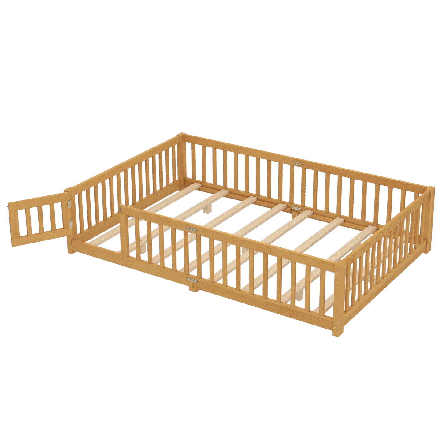 variant-group:rf-w1580p338954|Roomfitters Wooden Queen Floor Bed Frame with Door & Safety Guardrails, Low Platform Design for Bedroom or Playroom, Natural