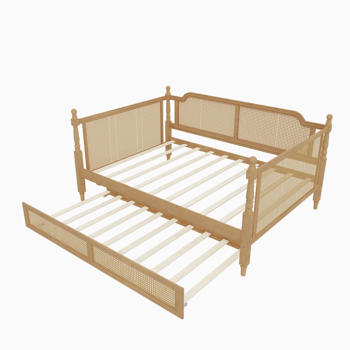 variant-group:rf-n701bs701p415494d|Roomfitters Full Size Traditional Rattan Daybed Frame with 2 Storage Drawers, French Country Wood Bed, No Box Spring, Walnut