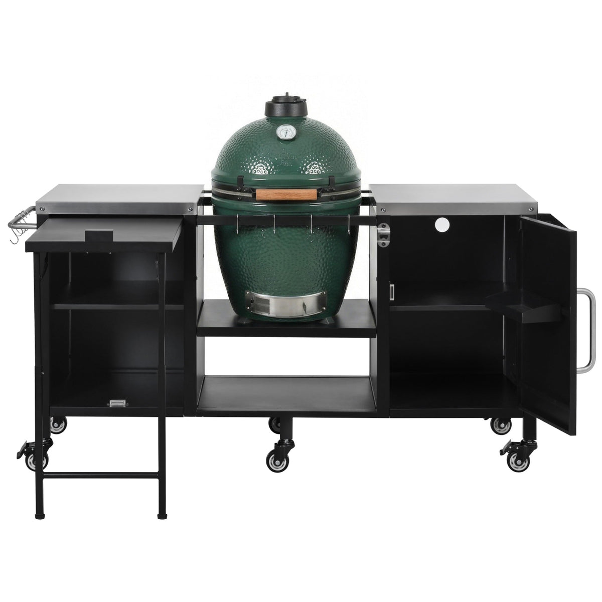 Roomfitters 72.4"W Extra Large Grill Cart, Outdoor Kitchen Prep Station with Stainless Steel Top and Folding Side Table, Black
