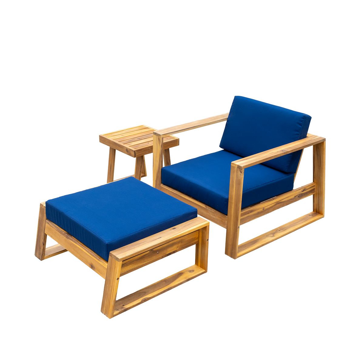 variant-group:rf-n711wy000431aac|Roomfitters Acacia Wood Outdoor Lounge Set - Chair & Ottoman for Patios, Balconies, Gardens, Natural+Blue