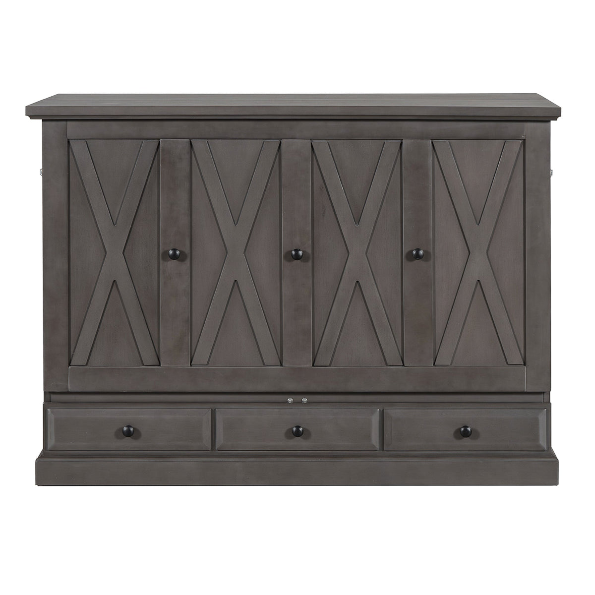 Roomfitters Full Size Solid Wood Murphy Bed Chest Cabinet, Farmhouse Wall Bed Charging Station Storage Drawer, Grey Roomfitters