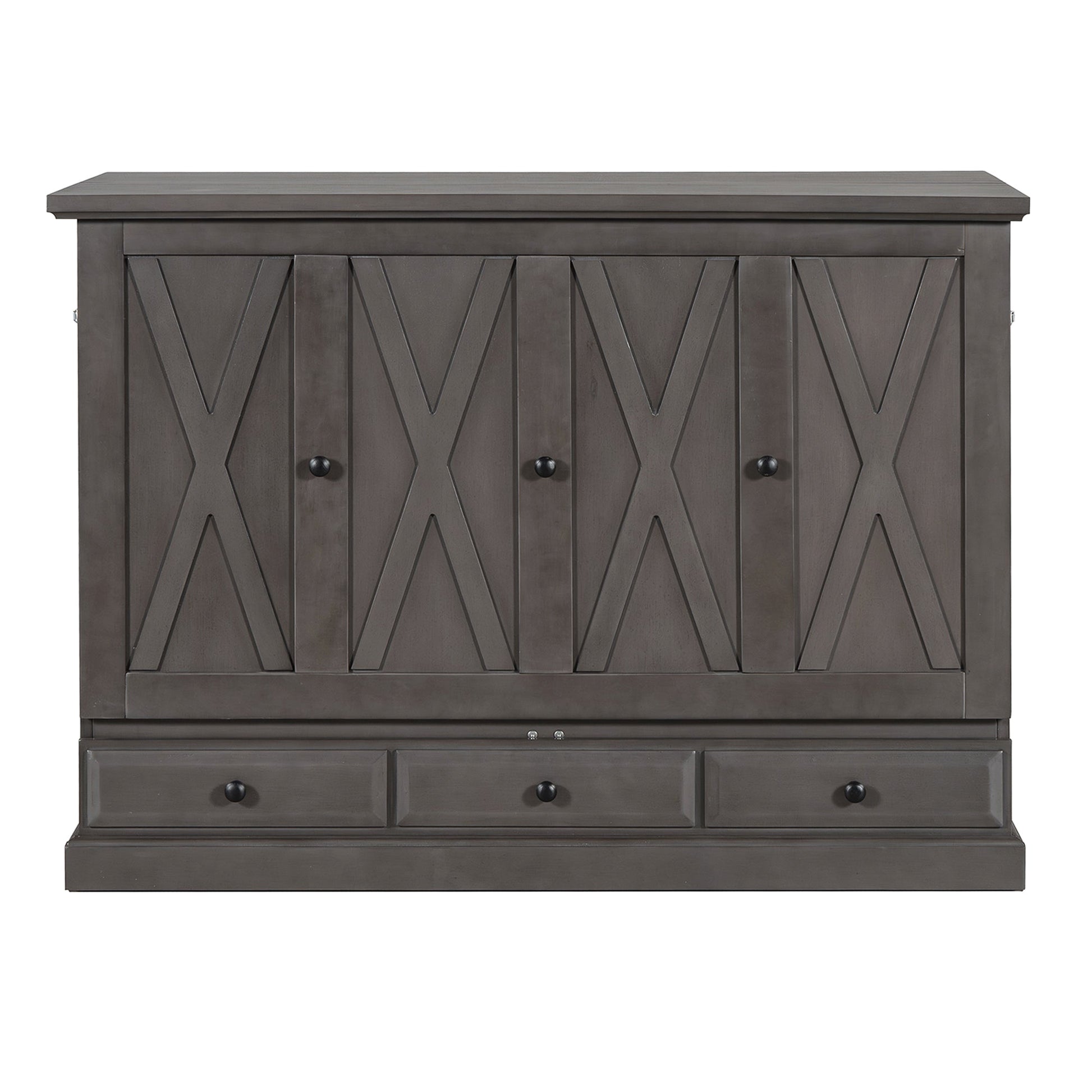 Roomfitters Full Size Solid Wood Murphy Bed Chest Cabinet, Farmhouse Wall Bed Charging Station Storage Drawer, Grey Roomfitters