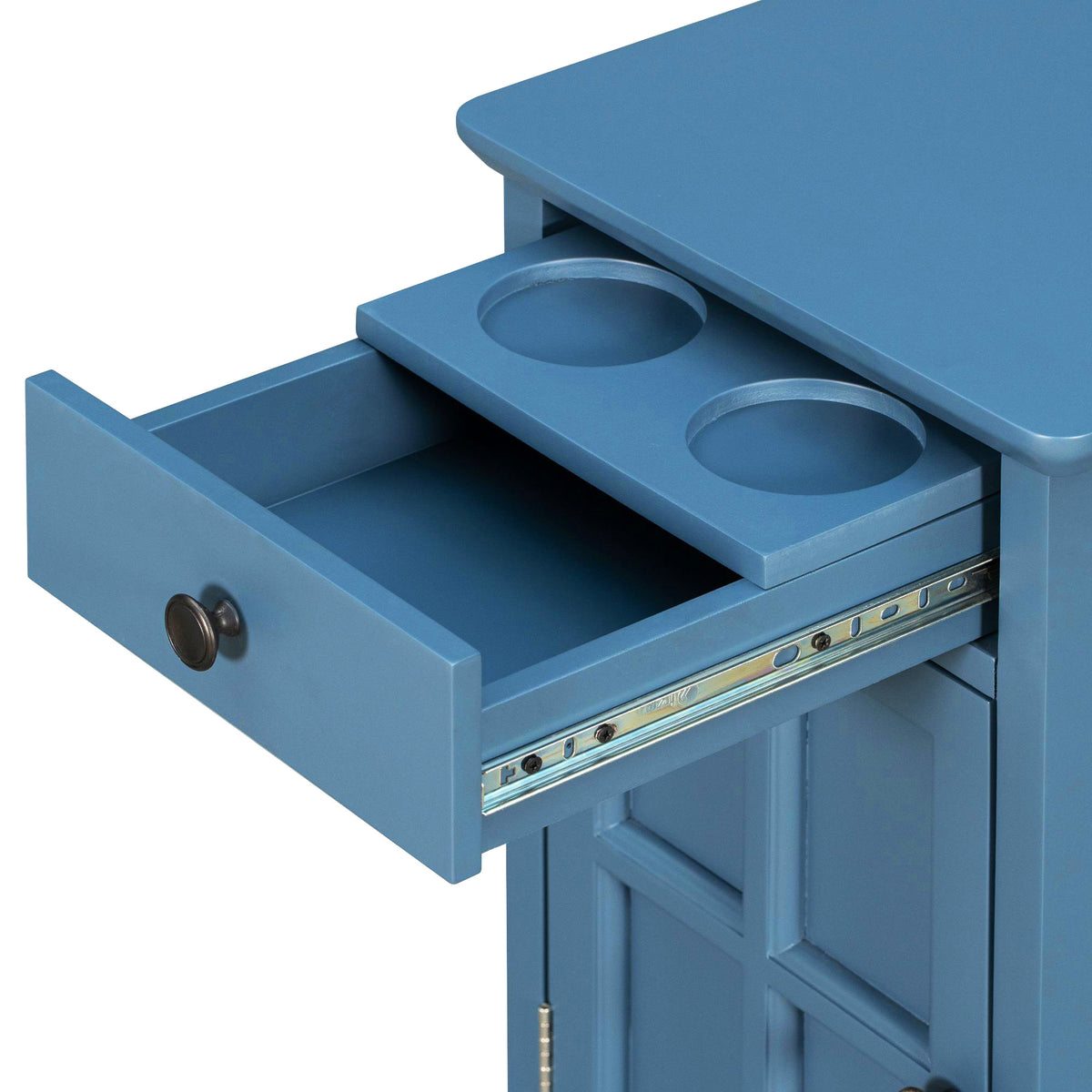 variant-group:rf-n724p185778m|Roomfitters Vintage End Table with USB Ports, Cup Holders and Multifunctional Storage for Living Room, Navy Blue