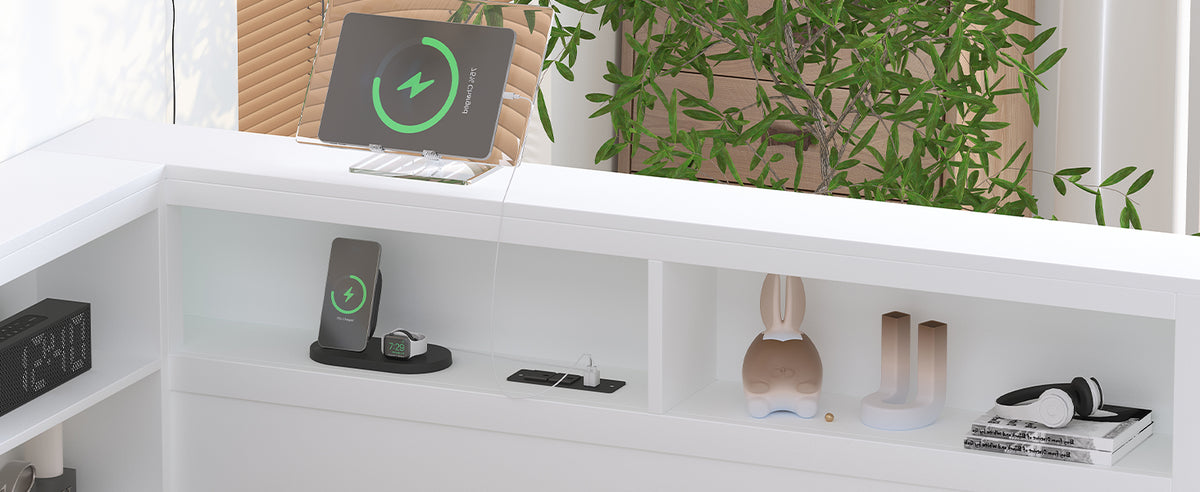 variant-group:rf-n733s347731k|Roomfitters Wooden Full Daybed with Twin Trundle, Storage Shelf & USB Charging Ports, White