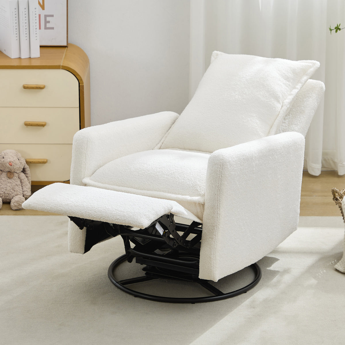 variant-group:rf-n701p348238k|Roomfitters Swivel Rocker Recliner Chair, Glider Rocking Armchair, Teddy Fleece Nursery Reclining Lounge Accent Chair, White