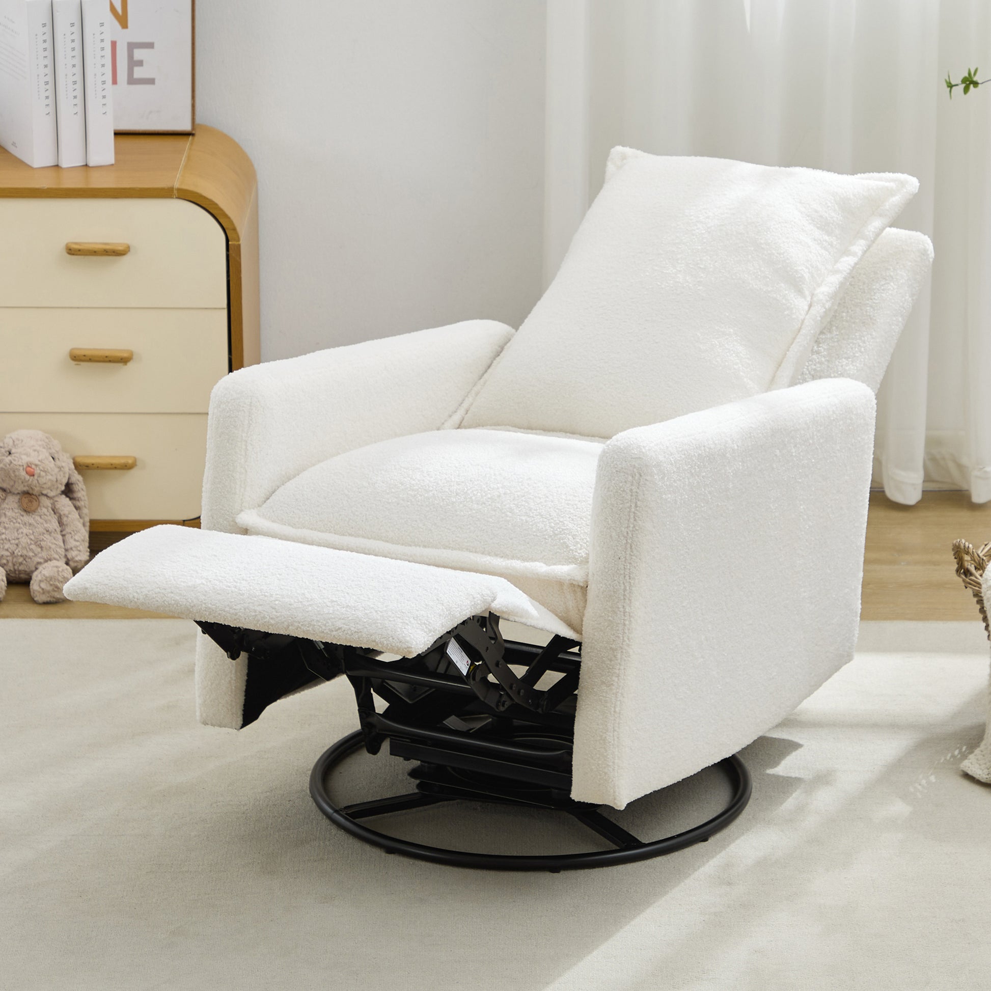 variant-group:rf-n701p348238k|Roomfitters Swivel Rocker Recliner Chair, Glider Rocking Armchair, Teddy Fleece Nursery Reclining Lounge Accent Chair, White