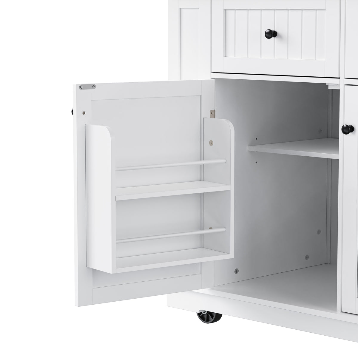 variant-group:rf-n707s257057w|Roomfitters 48" Kitchen Island with Power Outlet and Drop Leaf, Rolling Storage Cabinet with Wood Top and Spice Rack, White