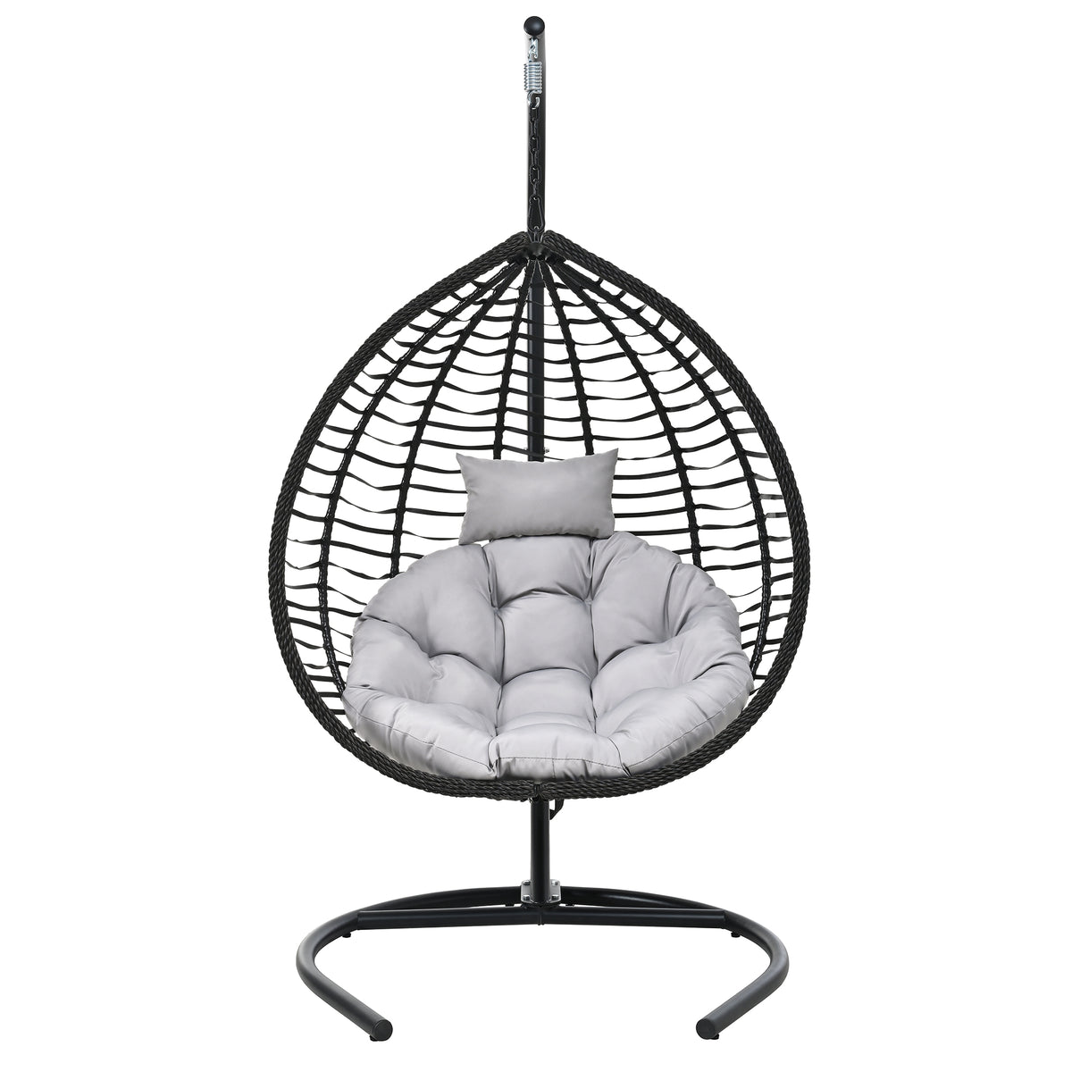 variant-group:rf-n711p389502e|Roomfitters Indoor Outdoor Hanging Egg Hammock Chair with Stand, Wicker Rattan Swing for Patio and Bedroom, Black+ Gray