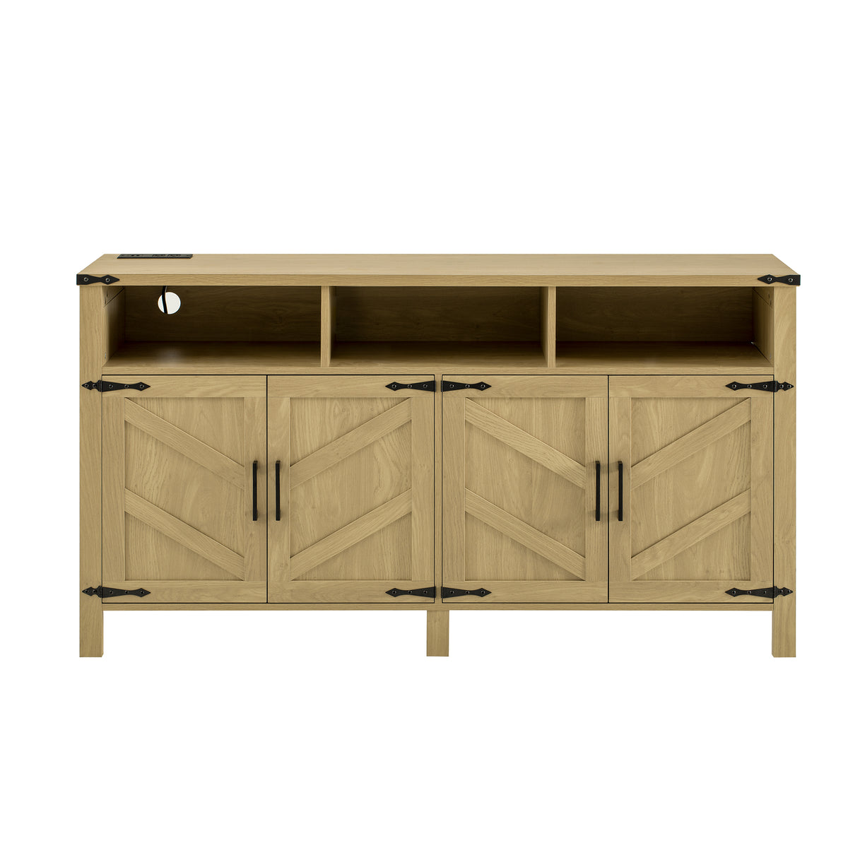 variant-group:rf-n711p347407o|Roomfitters 59" Sideboard Buffet Cabinet with 4 Door & Open Storage, Modern Farmhouse Industrial Coffee Bar Station, Natural