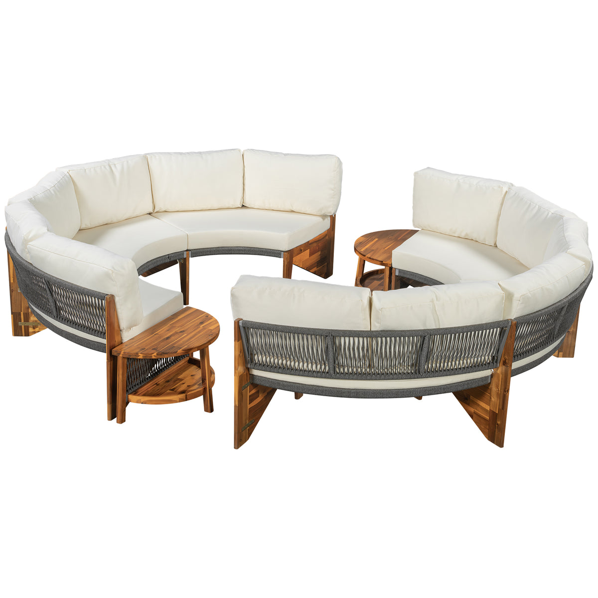 variant-group:rf-n711wy000468aaa|Roomfitters 3-Piece Outdoor Sofa Set for 6, Half-Moon Patio Conversation Set, Beige Cushions, Rope Woven Steel Sectional