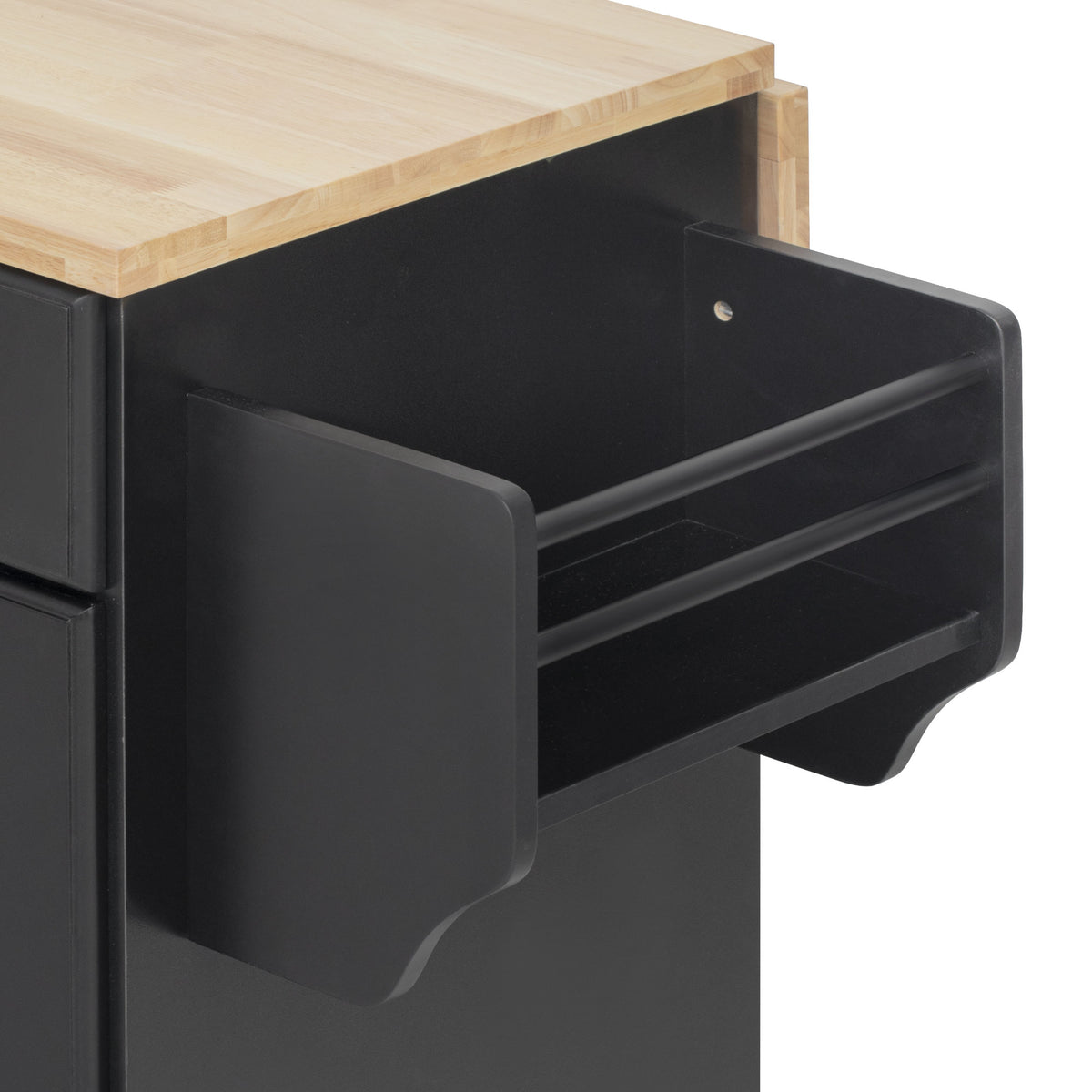 variant-group:rf-n707s299014b|Roomfitters 59.3" Kitchen Island with Power Outlet, Drop Leaf and Double Trash Can Pull Out, Rolling Cart, Black