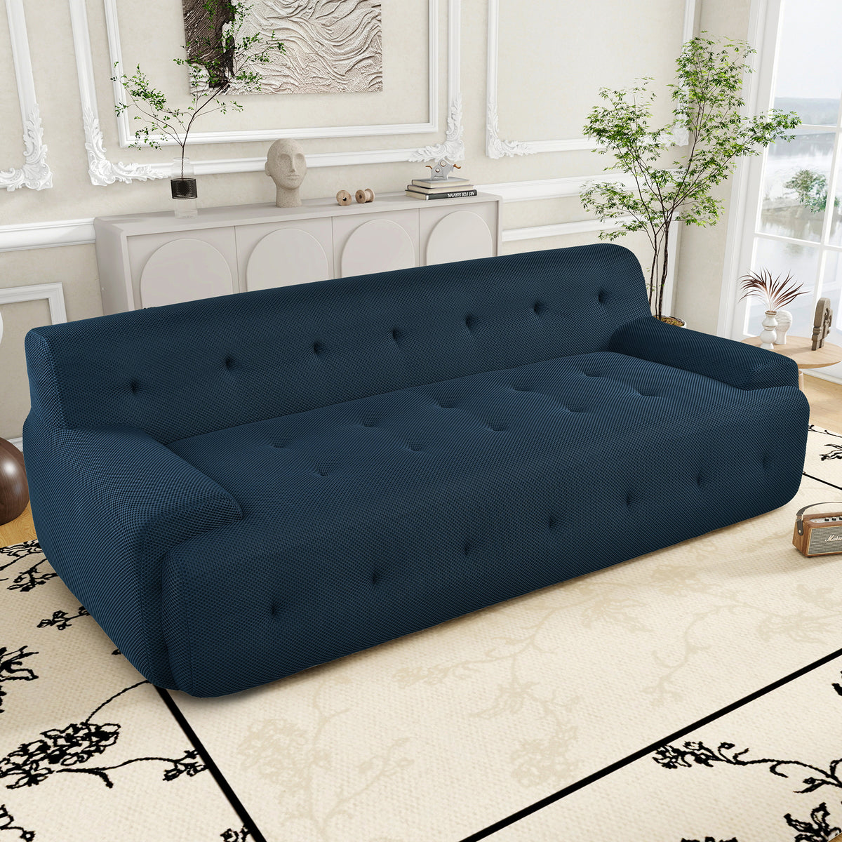 variant-group:rf-n711p206619v|Roomfitters 86.2" Modern Tufted Upholstered Sofa, 3-Seater Compression Couch for Living Room, Dark Blue