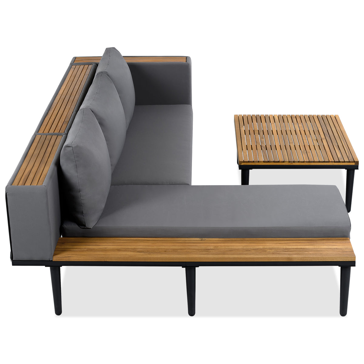 variant-group:rf-n704f201251e|Roomfitters L-Shaped Outdoor Sectional Sofa Set with Built-in Wood Side Tables and Coffee Table, Patio Conversation Set, Gray