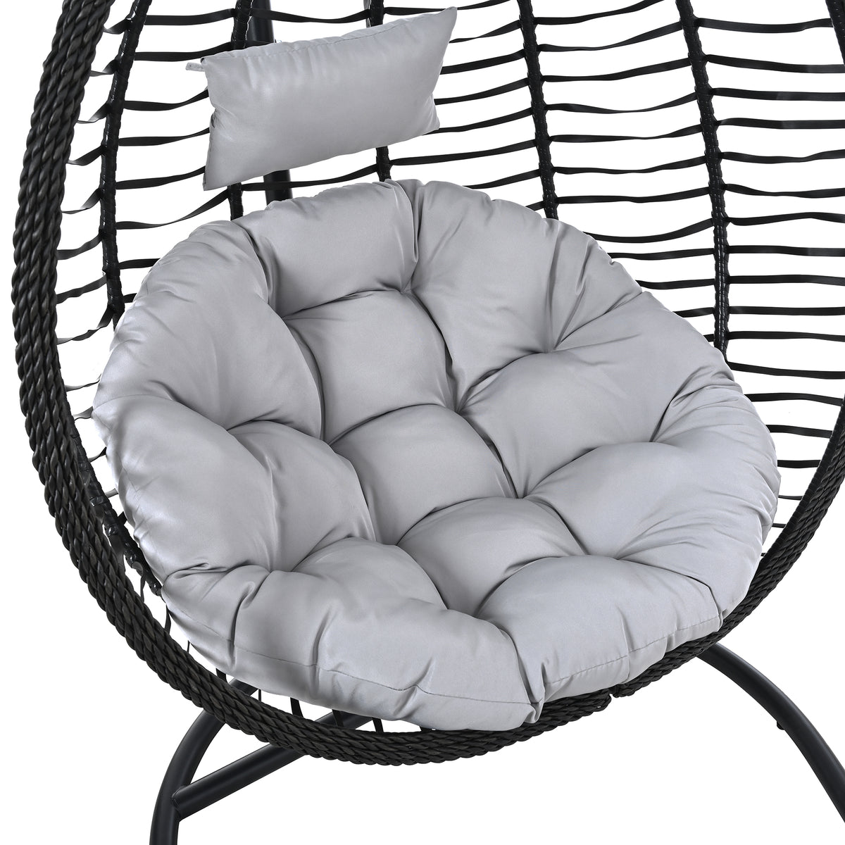 variant-group:rf-n711p389502e|Roomfitters Indoor Outdoor Hanging Egg Hammock Chair with Stand, Wicker Rattan Swing for Patio and Bedroom, Black+ Gray