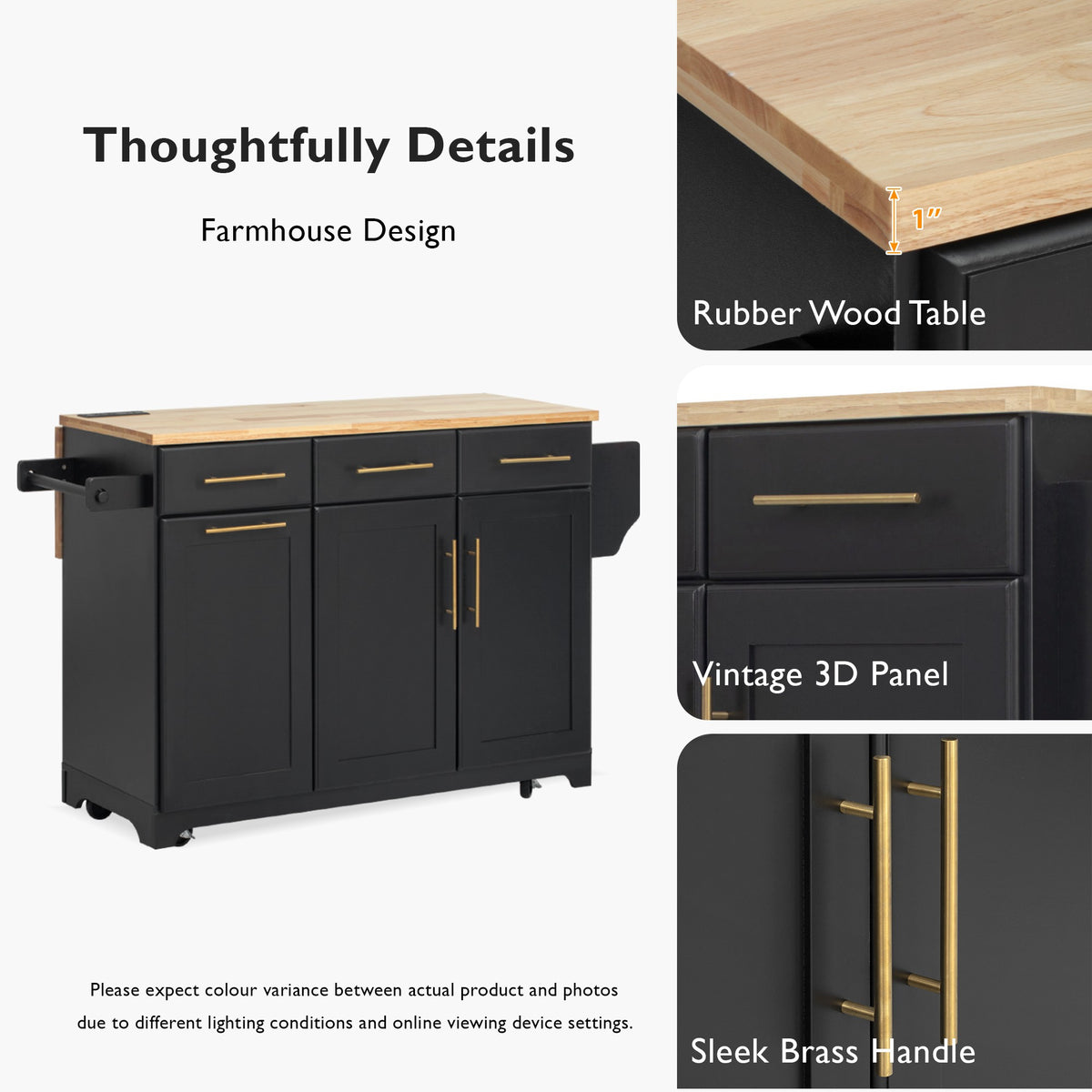variant-group:rf-n707s299014b|Roomfitters 59.3" Kitchen Island with Power Outlet, Drop Leaf and Double Trash Can Pull Out, Rolling Cart, Black