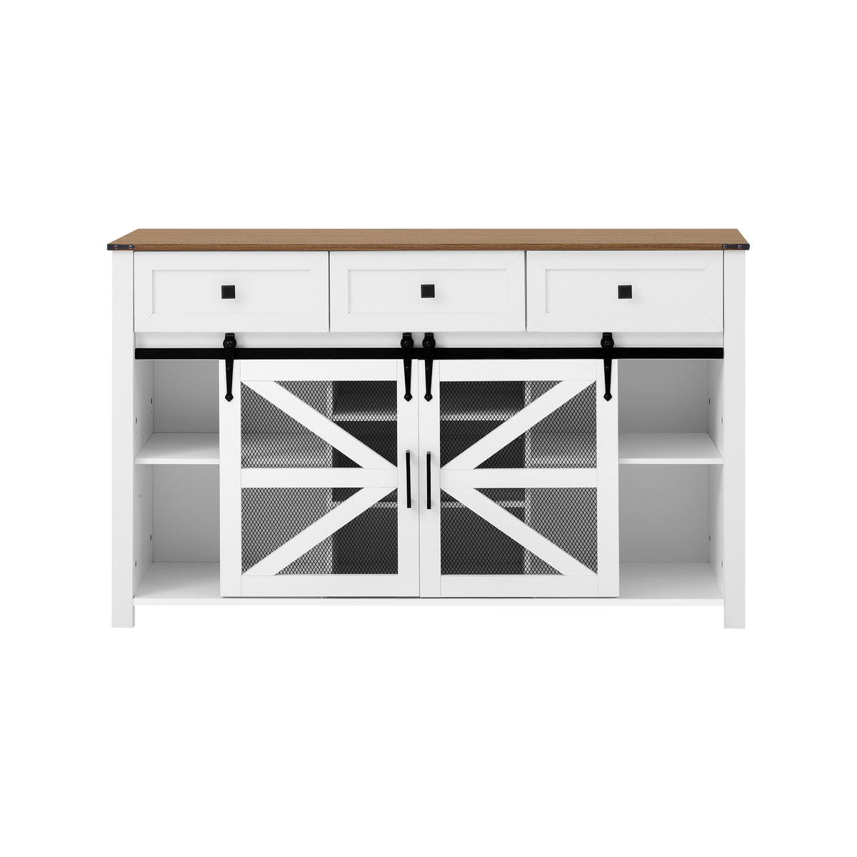 variant-group:rf-n711p347384k|Roomfitters 55" Sideboard Buffet Cabinet with 3 Drawers and Sliding Barn Doors, Farmhouse Storage for Kitchen & Dining, White