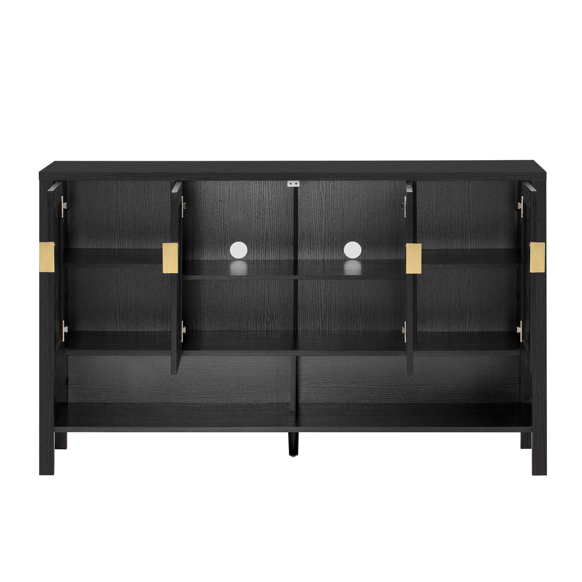 variant-group:rf-n711p345165b|Roomfitters Sideboard Buffet Cabinet with 4 Door Mid-century Modern Geometric Storage and Open Shelf for Kitchen & Dining, Black