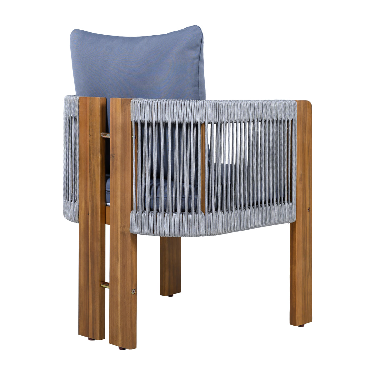 variant-group:rf-n711wy000496aae|Roomfitters 5-Piece Rope Woven Outdoor Dining Set, Farmhouse Solid Acacia Table, 4 Chairs Pack, Brown and Grey