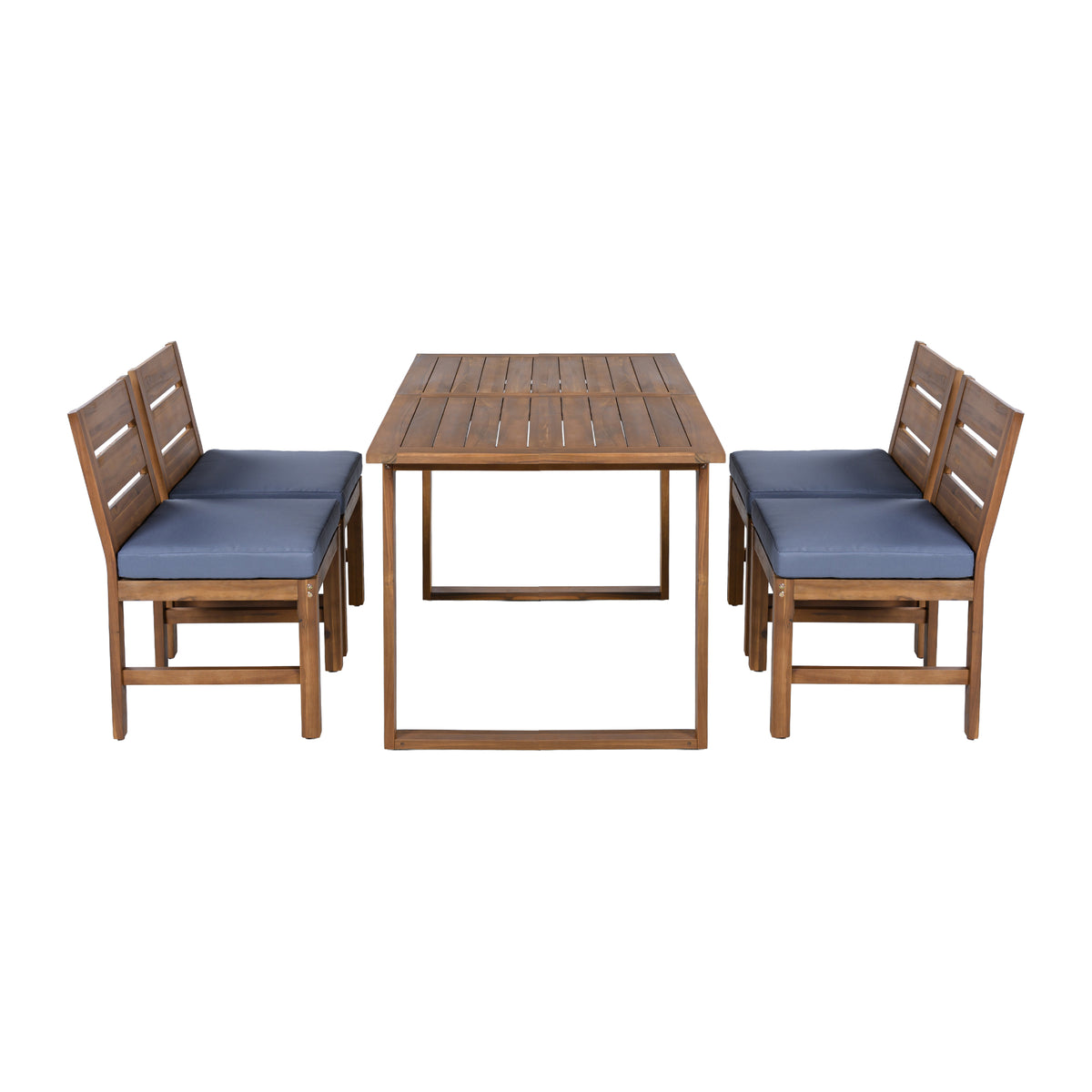 variant-group:rf-n711wy000497aae|Roomfitters Farmhouse 5-Piece Outdoor Dining Set for 4, Acacia Wood Table and Chair Pack, Brown and Grey Slatted