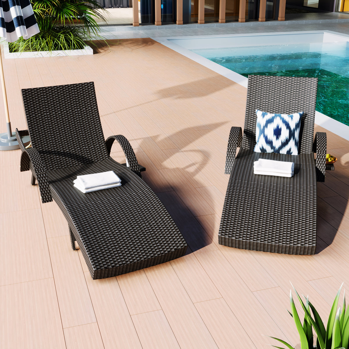variant-group:rf-n707wf321204aab|Roomfitters 80" Outdoor Wicker Chaise Lounge Chairs, Set of 2, Reclining Patio Chairs with Pull-Out Table, Black