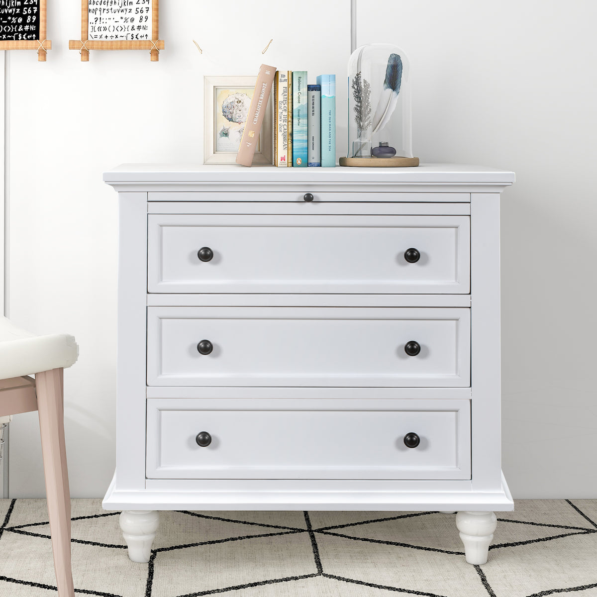 variant-group:rf-n711wf319367aak|Roomfitters 3-Drawer Storage Wood Cabinet, End Table with Pull Out Tray, Suitable for Living Rooms or Bedrooms, Combining Style and Functionality, White