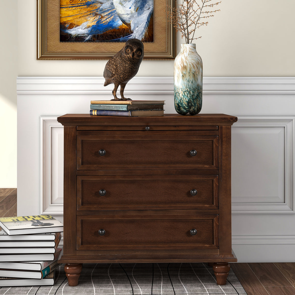 variant-group:rf-n711wf319367aad|Roomfitters 3-Drawer Storage Wood Cabinet, End Table with Pull Out Tray, Ideal for Living Rooms or Bedrooms, Offering Compact and Practical Storage Solutions, Brown