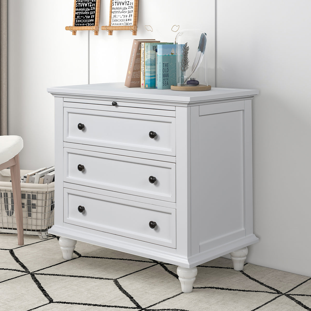 variant-group:rf-n711wf319367aak|Roomfitters 3-Drawer Storage Wood Cabinet, End Table with Pull Out Tray, Suitable for Living Rooms or Bedrooms, Combining Style and Functionality, White